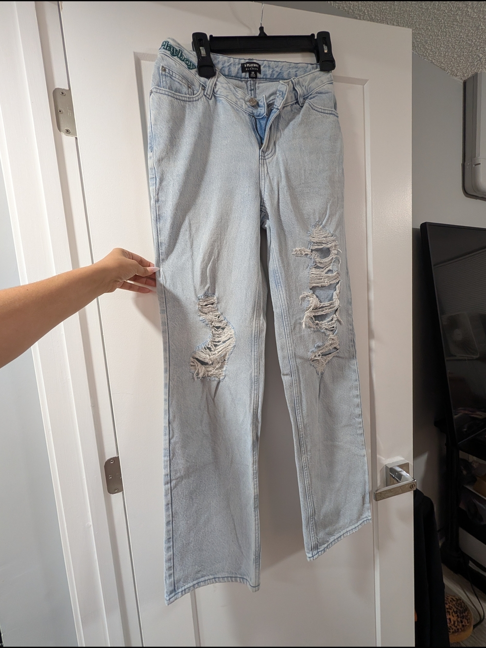 Playboy Light Blue Women's Distressed Boyfriend Jeans